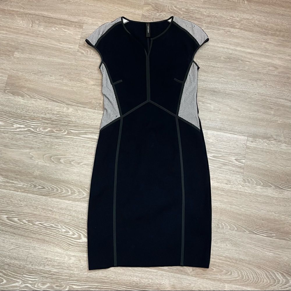 Marc cain Navy Bandage Bodycon Dress slim Fit Knee Leng sz M